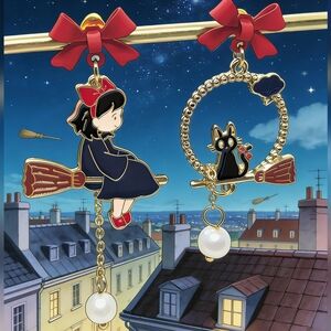 S925 Kiki's Delivery Service Drop Earrings with Pearls Anime Inspired